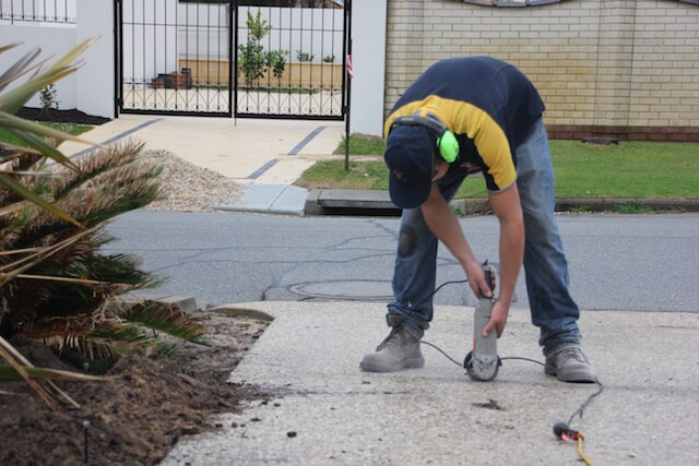 Going across the concrete driveway