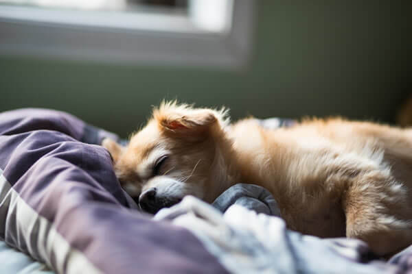 Puppy sleeping in bed